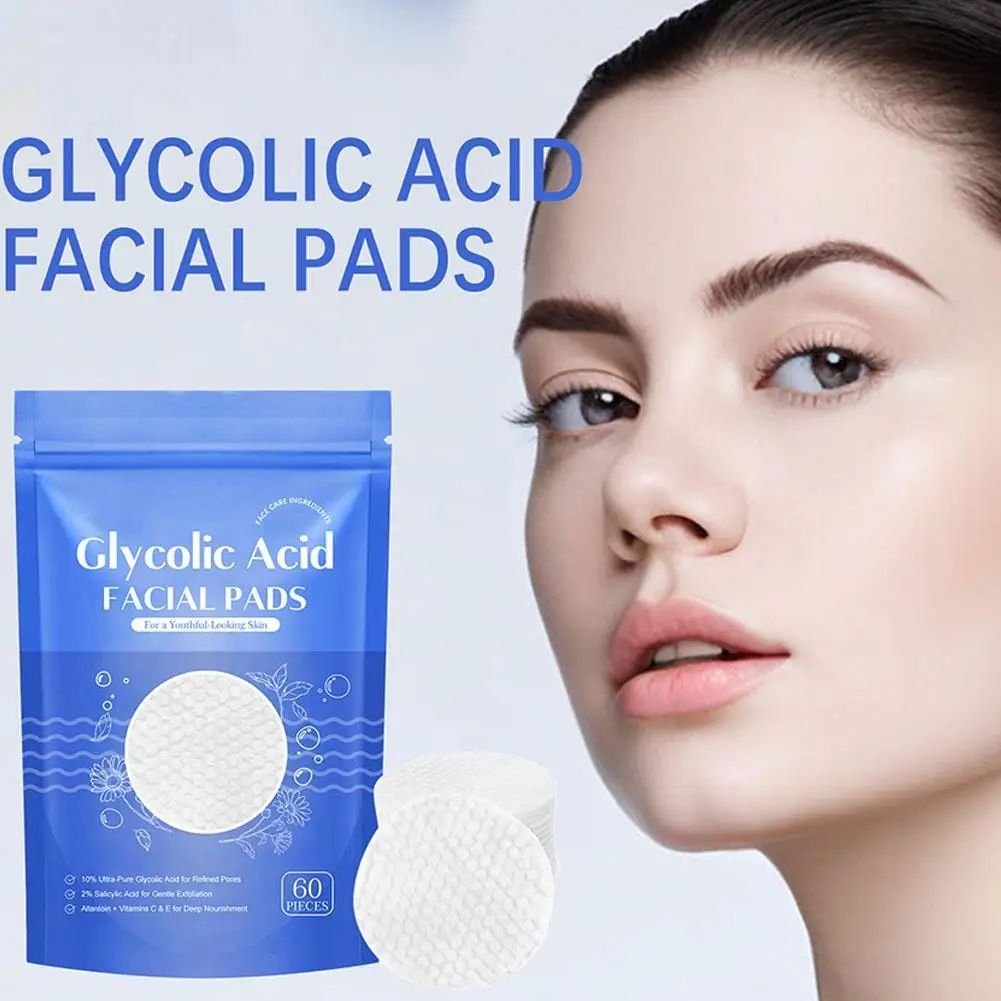 

60pcs/bag Glycolic Acid Cleansing Pads Acne Remover Brightening Moisturize Glowing Repair Oil Control Exfoliating Facial Care