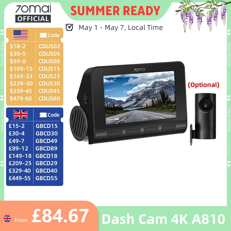 70Mai 4K Dash Cam A…