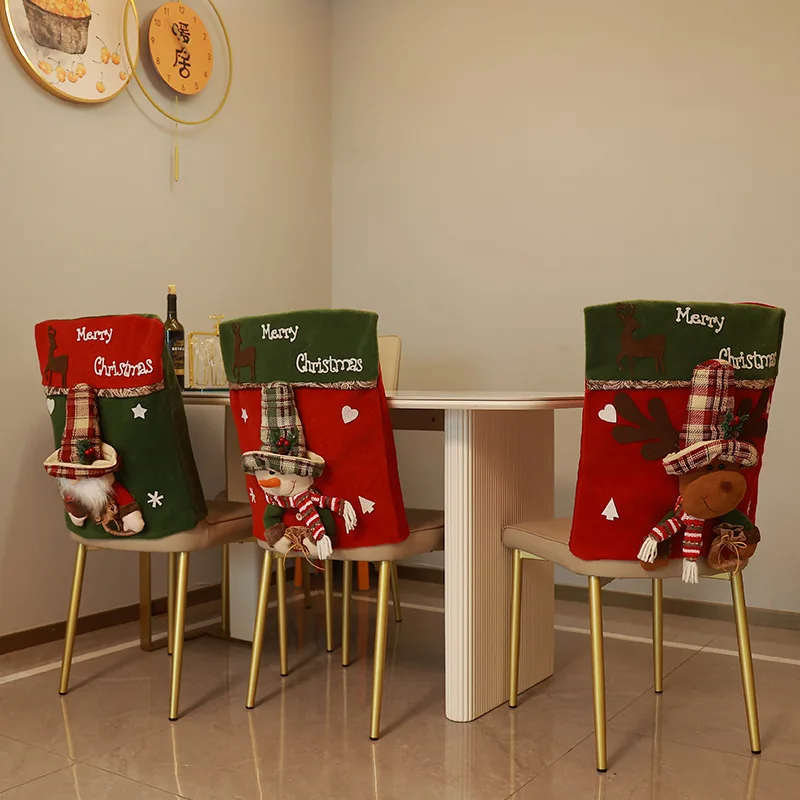 Creative Christmas Chair Cover Cartoon Santa Claus Snowman Stereo Doll Chair Cover Home Holiday Decoration Supplies Chair Cover