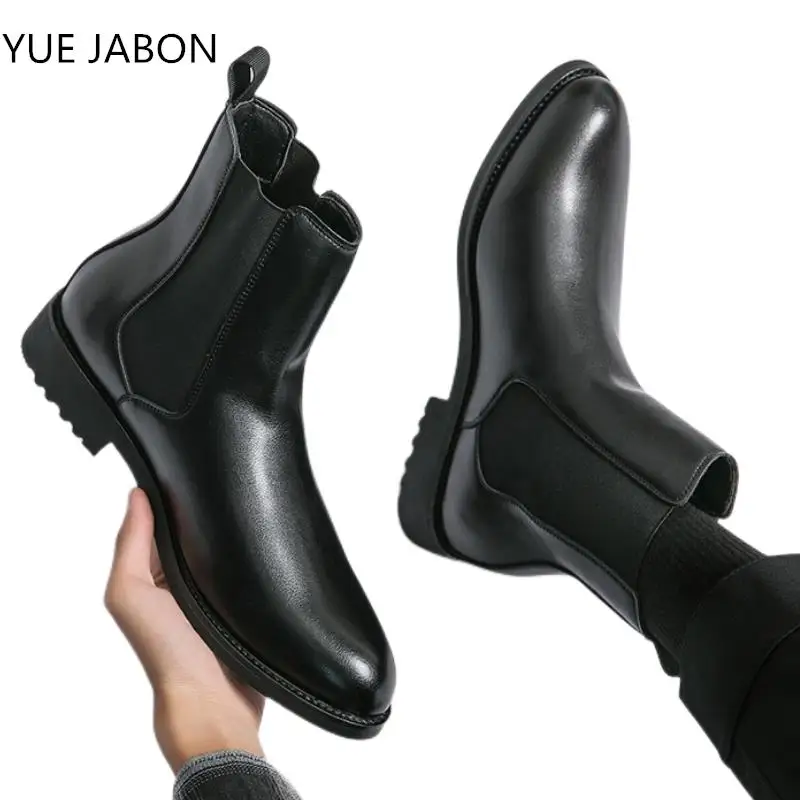 Black New Chelsea Casual Men's Boots Business Wedding Handmade Formal Shoes Size 38-46 Vintage Leather Cowboy Mens Ankle Boots