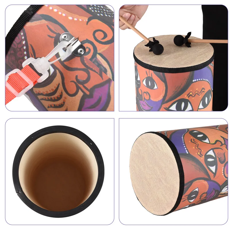 أداة قرع أسطوانية محمولة باليد مع اثنين من أفخاذ وحزام كتف ، براميل خشبية ، هدية عيد ميلاد العيد ، 7 في