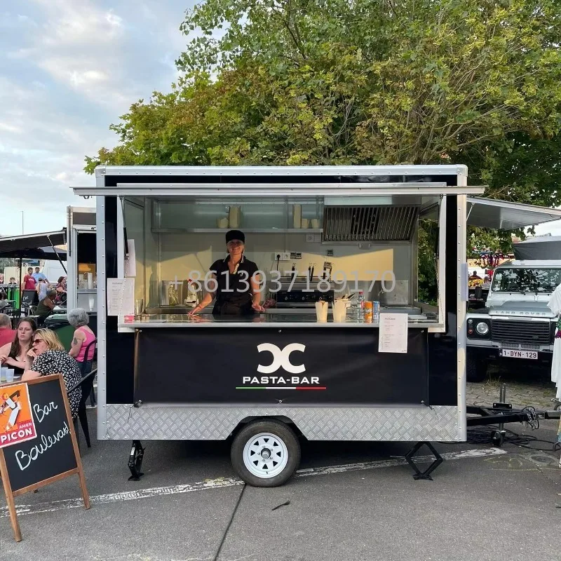 Mobile Truck Food 4 Wheels Water Sinks Big Service Window Classic Cook Outdoor Vending Trailer