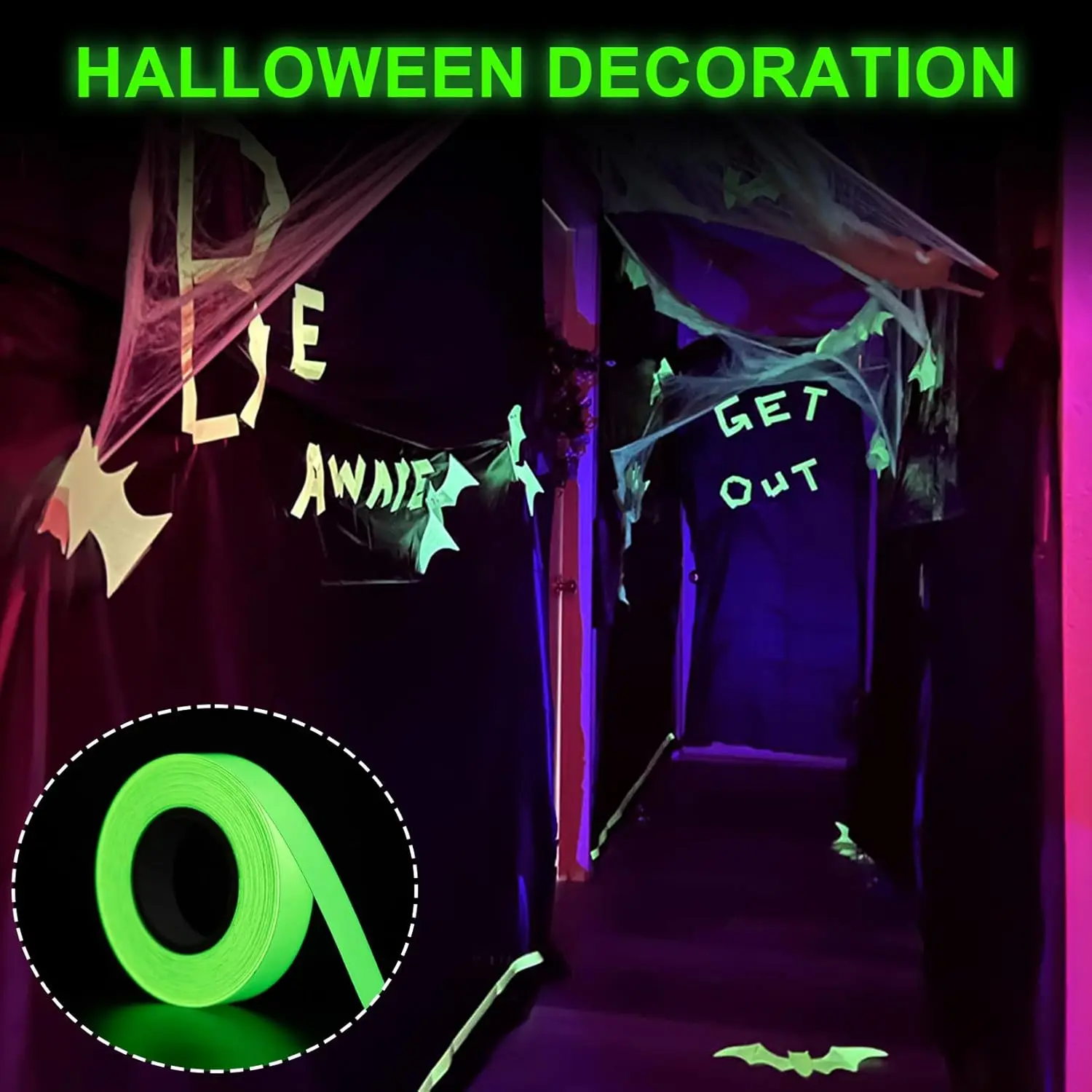 ذاتية اللصق يتوهج في الظلام ملصق الشريط مضيئة الفلورسنت ليلة الأمن ديكور المنزل