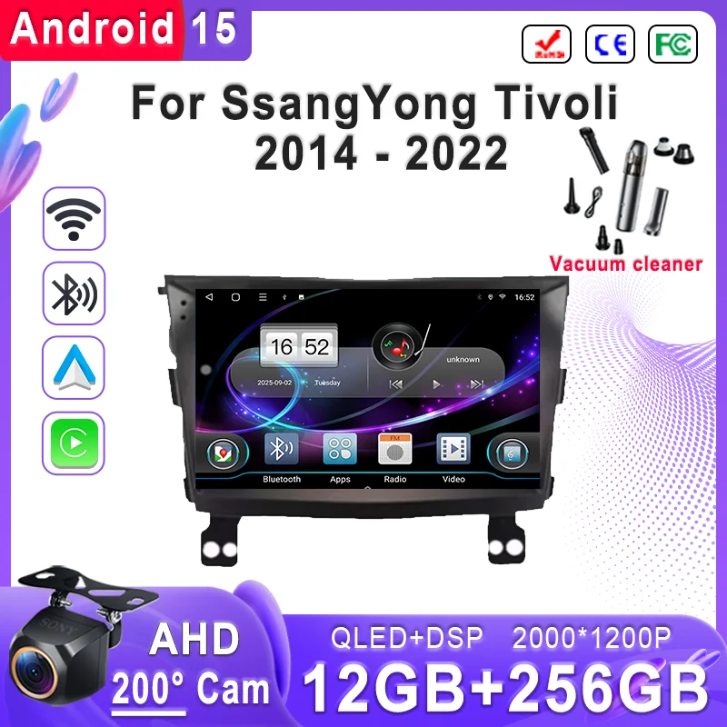 

Автомобильная стереосистема Android 15, головное устройство для SsangYong Tivoli 2014-2022, GPS-навигация Plug & Play, 2K Incell, экран, Wi-Fi, BT, DVD, процессор