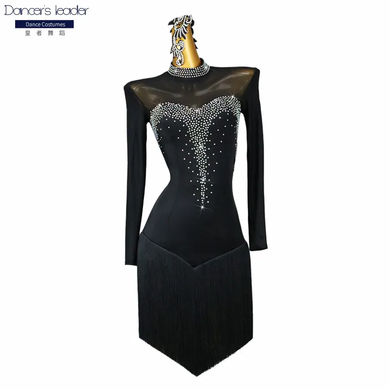 

Latin Dance Dress High end Customized Chest Tulle Embellishment Diamond Chacha Tango Female Adult Stage Professional Dress