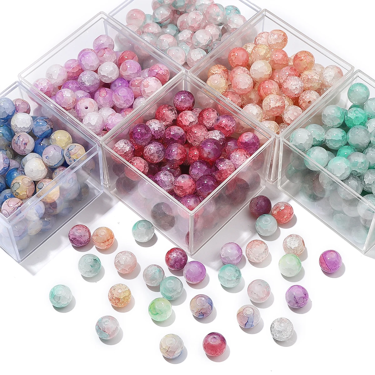 

10mm Aperture About 1mm Multicolor Crackle Crystal Glass Round Beads For DIY Jewelry Making Bracelet Necklace Accessories 20pcs