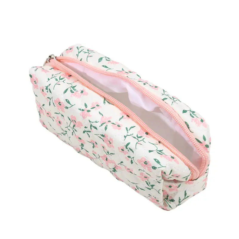 Bolsa de maquillaje Floral de estilo coreano Kawaii, organizador de almacenamiento de flores con estampado de cremallera, accesorio de maquillaje, bolsa de cosméticos, estuche para lápices