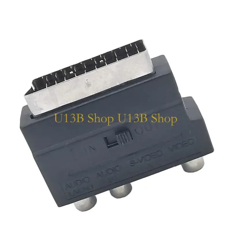 Conector enchufe del convertidor SCART U13B 21p Adaptador SCART a 3RCA con interruptores convertidor