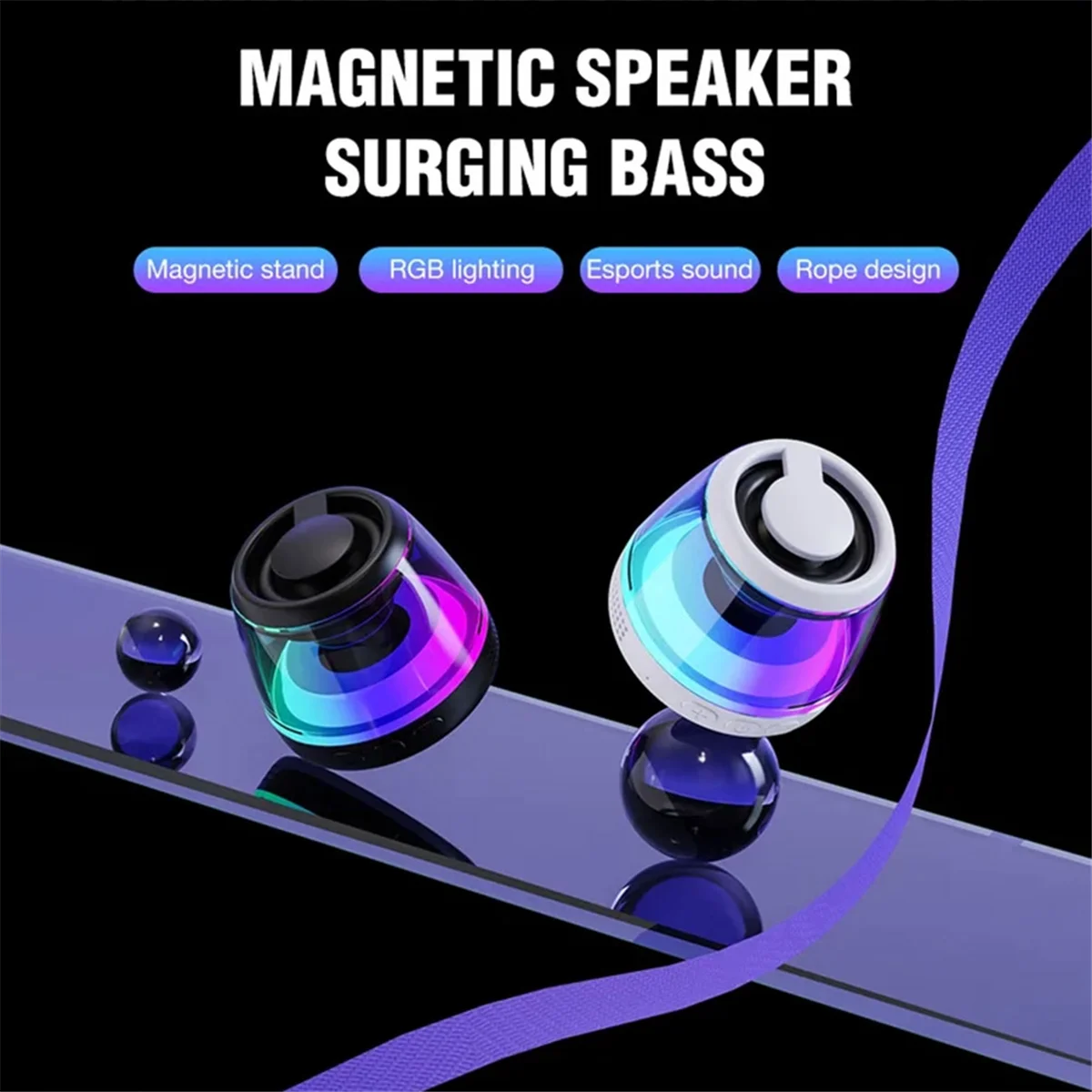 Altavoz Bluetooth magnético mejorado con iluminación RGB, caja de sonido portátil, B