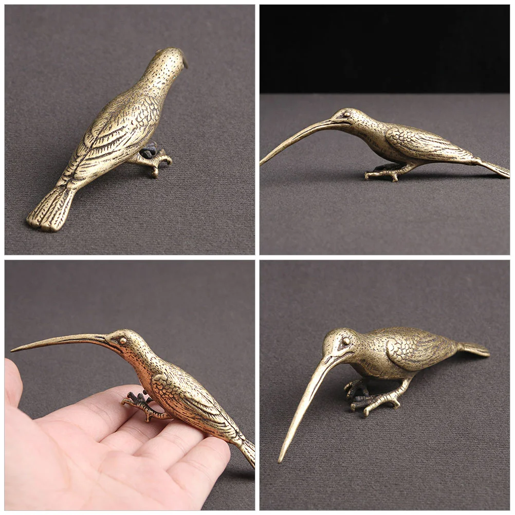 2 Pcs Pure Copper Hummingbird Ornaments Statue Decoration Miniature Animal Brass Figurine Vintage