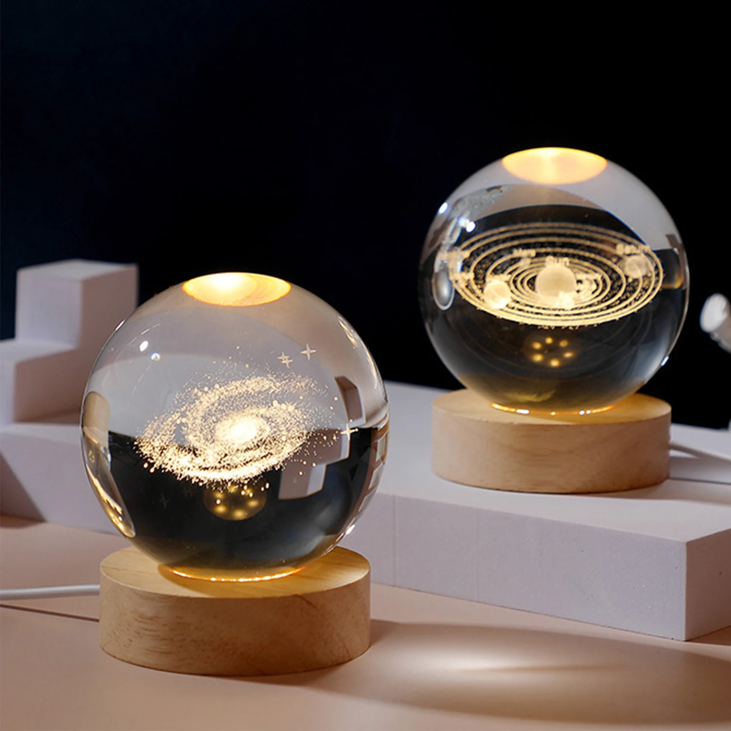 3D 6cm LED Night Light Galaxy Solar System Crystal Ball With 7cm Base Children Night Lamp Bedroom Ambient Light