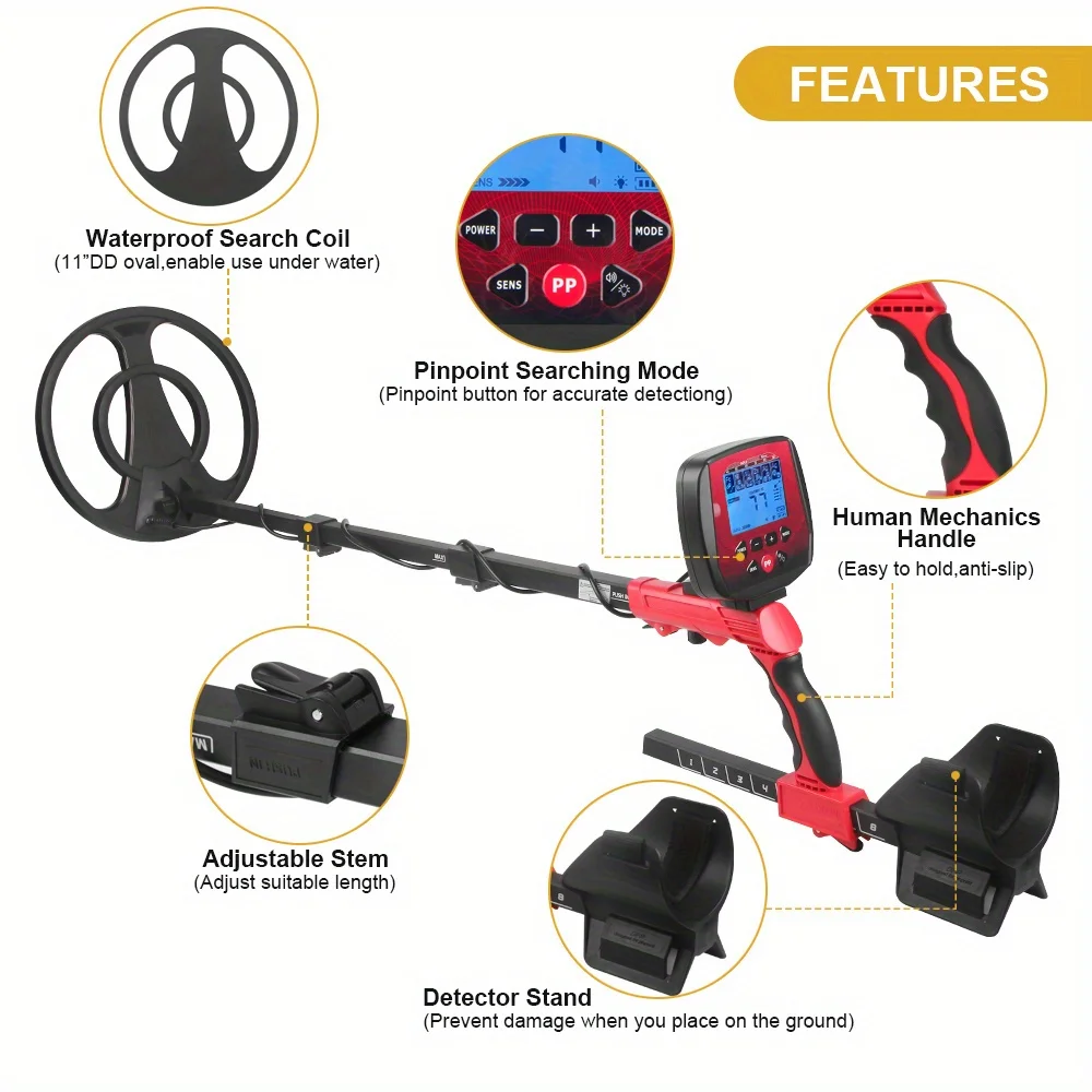 Metal Detector TX-720 All Metal Modes Jewelry Target Find DIsc Notch Pinpoint Mode Treasure Hunters Outdoor Exploring Backlight