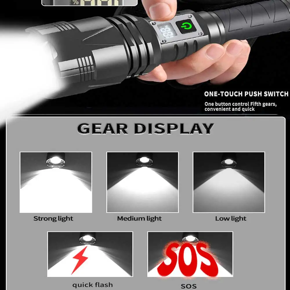 10400mah XHP360 Most Powerful LED Flashlight 60W USB Rechargeable Torch Light 5000 Meter High Power Flashlight Tactical Lantern