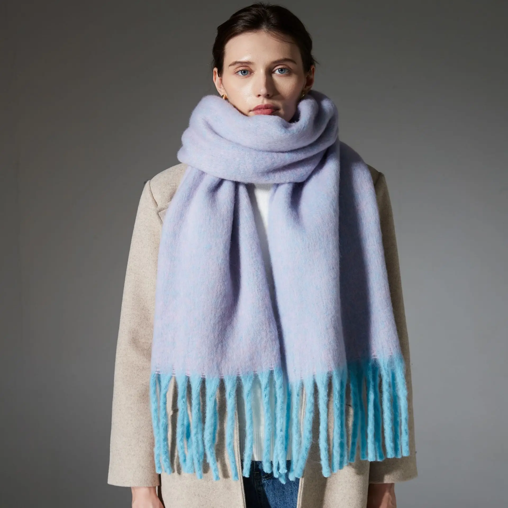 

New Style Floral Scarf Shawl Winter Thick Tassel Circle Yarn Embellished Wrap Versatile Fashionable Warm Polyester Material