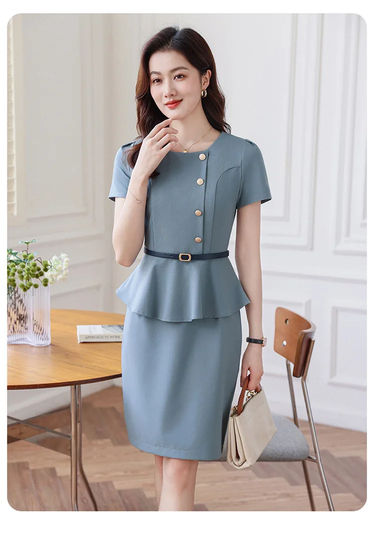 

Summer Short Sleeve Slim Hips Dresses for Women Professional Ladies Office Work Wear Business Career Interview Vestidos Tops