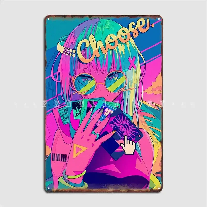 Anime Neon Girl Choose Metal Sign Cinema Garage Funny Plates Cave Pub Tin Sign Poster