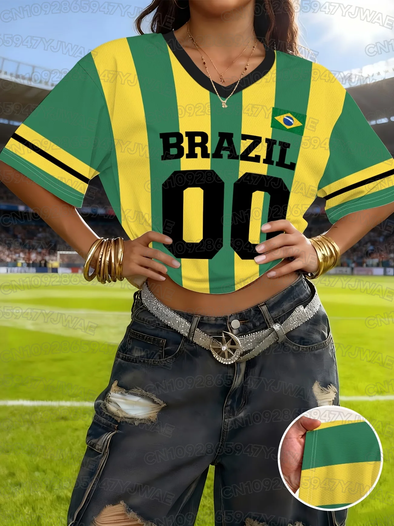 Women's Brazil 00 Print V-Neck Short Sleeve T-Shirt Summer Graphic Tee Jerseys Plus Size Sport T-Shirt