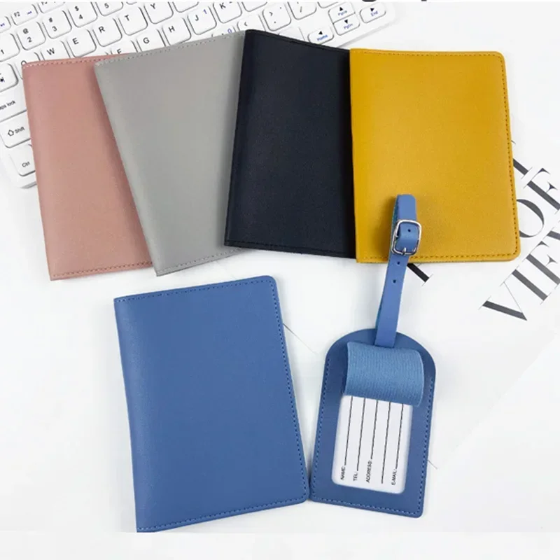 New PU Leather Passport Cover Luggage Tag Set Travel Portable ID Credit Card Holder Passport Holder Protective Cover Protector