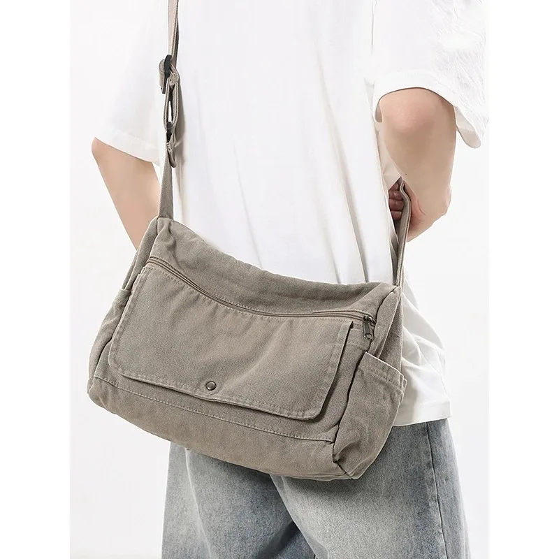 

Retro Waed Canvas Crossbody Bag ex Large Capaci Casual Sle Sports Leisure Menger Bag for Youth with Zipper ket
