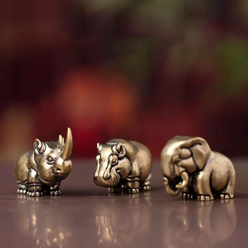 1 Piece Copper Rhinoceros Hippopotamus Elephant Small Accessory Handle Animal Tea Pet Home Office Desktop Decor