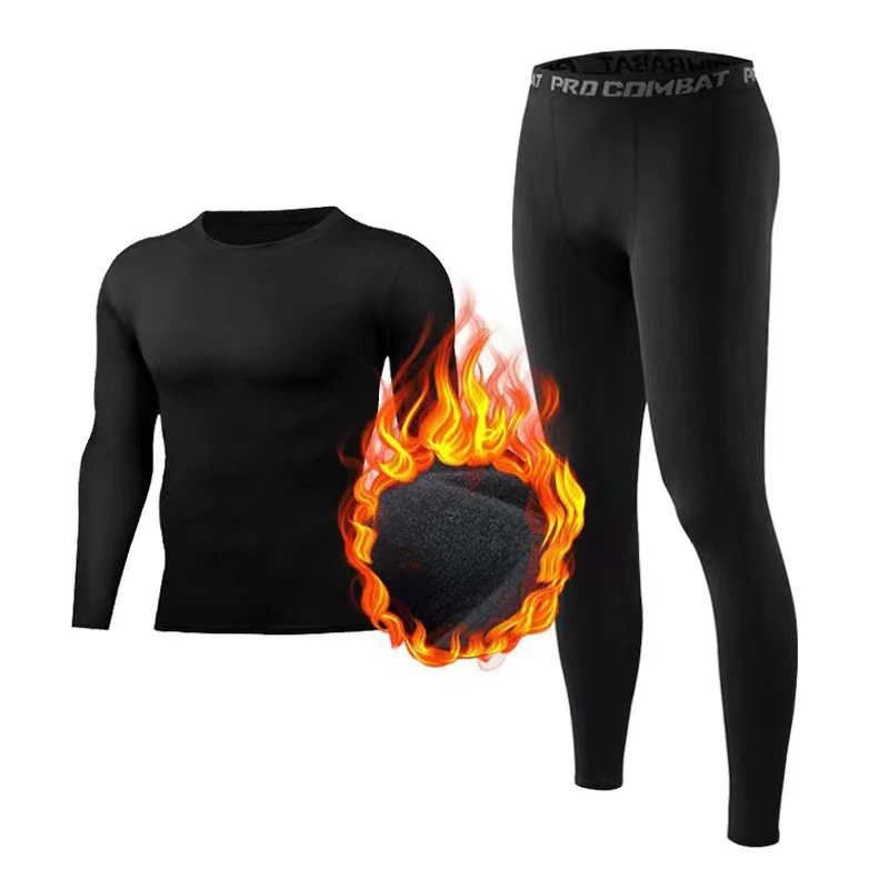 Men's Thermal Underwear Sets Warm Fleece Fitness Thermo Clothing Pajamas Basketball Training Running Gym Elastic Sports Suit