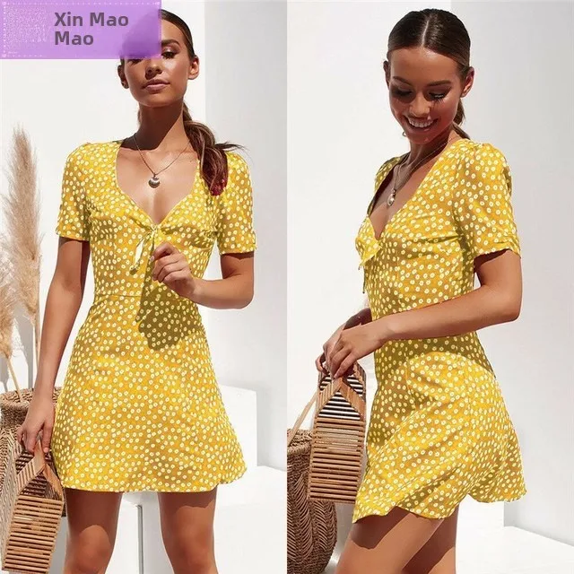   Faion été décontracté Dr femme imprimé fleuri rue Sle V-Ne taille moyenne jupe trapèze ort Sve Dr