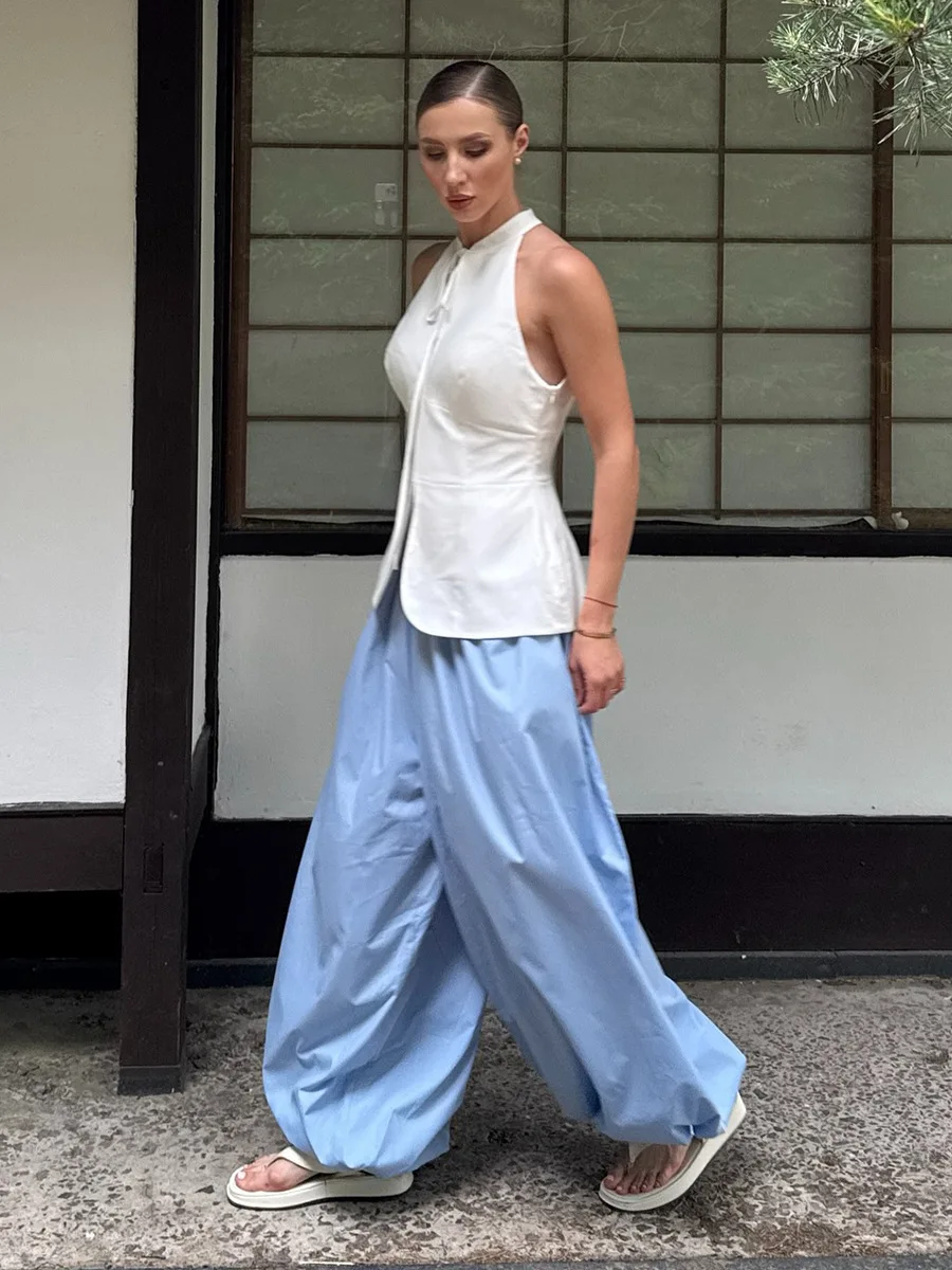 Chic Loose Cotton Lantern Pants Women Casual Wide Leg Cut Comfortable Trousers 2025 New Lazy Style Lady Daily Commute Britches