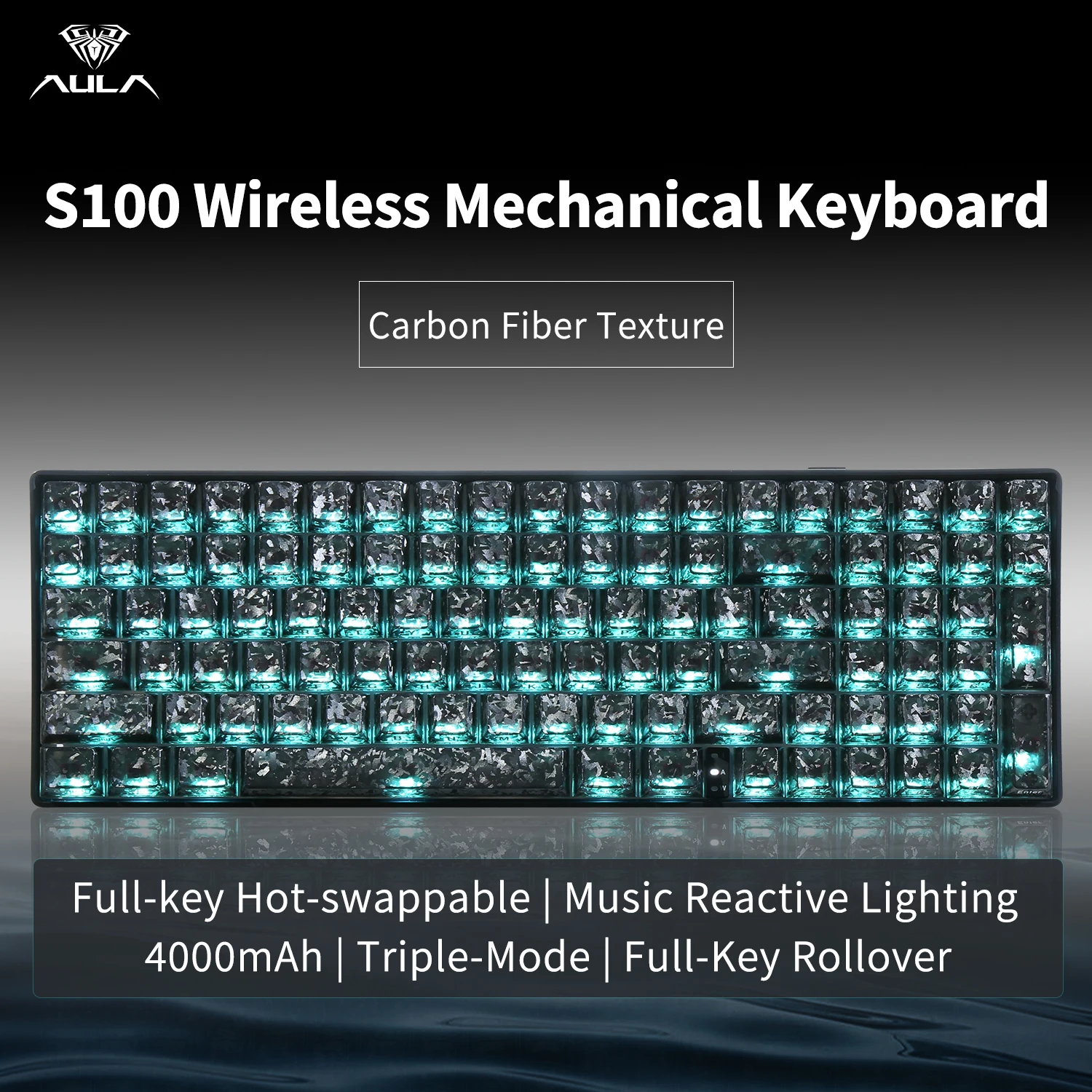 AULA S100 Wireless Mechanical Keyboard Custom 100%Layout Backlight Bluetooth Gaming Keyboard With Carbon Fiber Texture