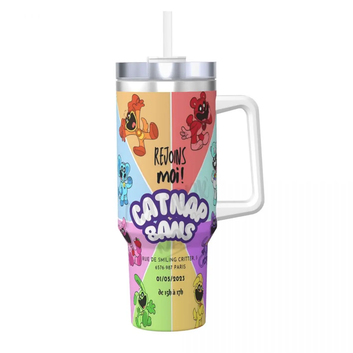 Stainless Steel Tumbler Smiling CatNap Dogday Car Mugs With Straws Driving Cold and Hot Water Bottle Keep Heat 40oz Thermal Mug