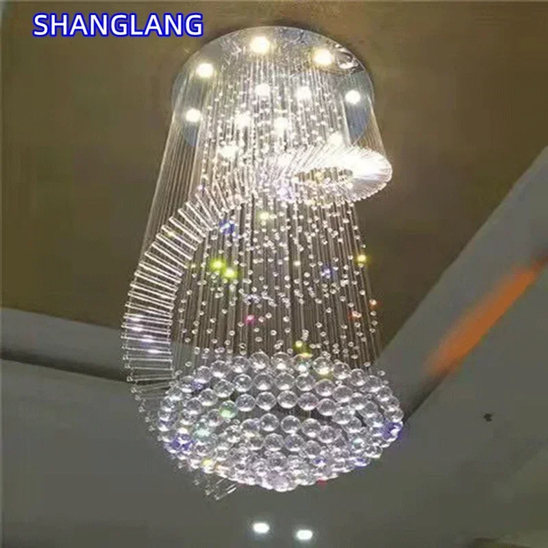 Modern Long LED Crystal Pendant Chandeliers for Spiral Staircase Stair Showcase Lighting Bedroom Living Room Home Decor Lamp