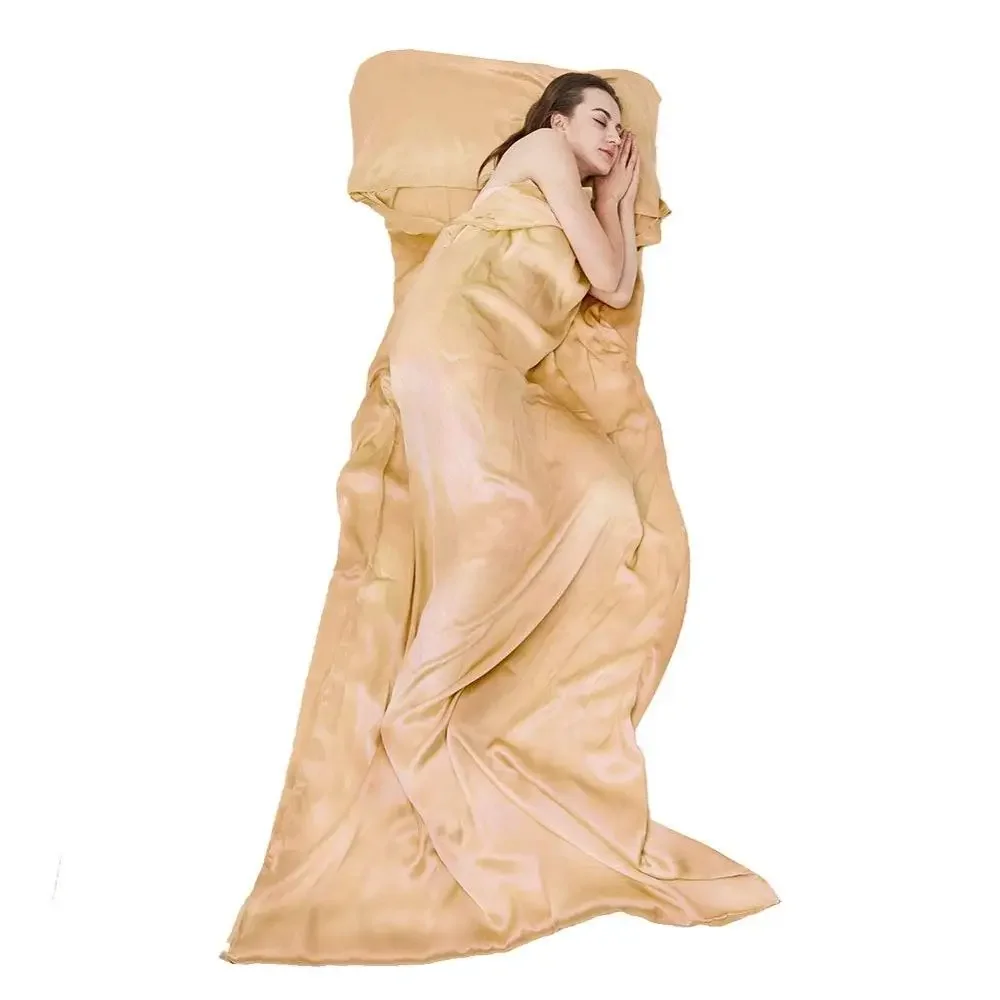 Venta al por mayor de fábrica, sábana de viaje de seda 100% Natural, sábana para acampar, bolsa de dormir para pícnic al aire libre, hoteles, viajeros aventurosos