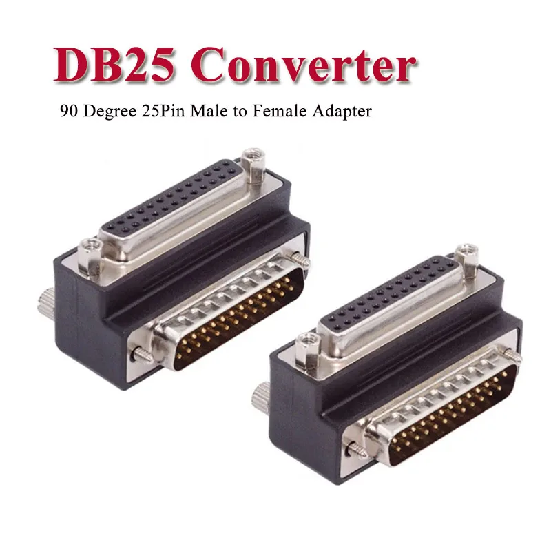 Elbow DB25 Parallel Male to Female Converter with Screw 90 Degree LPT/AES/EBU Head Joint D-SUB 25Pin Connector Adapter