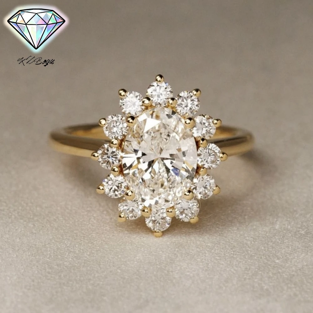 

Обручальное кольцо с муассанитом овальной огранки 2,5 карата для женщин, серебро S925, обручальные кольца с бриллиантами и цветком солнца и ореолом с сертификатами