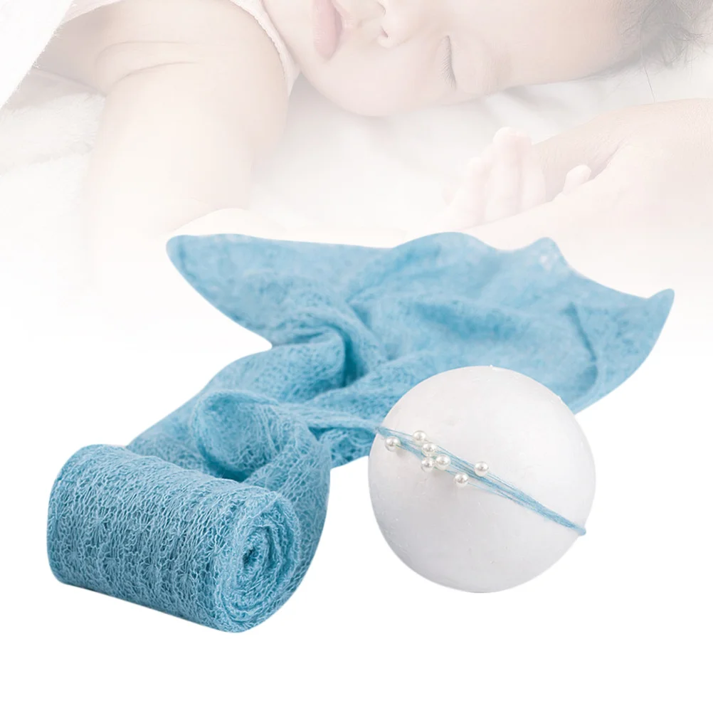 

Baby Wrap Swaddle Set in Mohair Material with Headdress for Cute Newborn Photos Home Or Studio Use Blue Comfortable