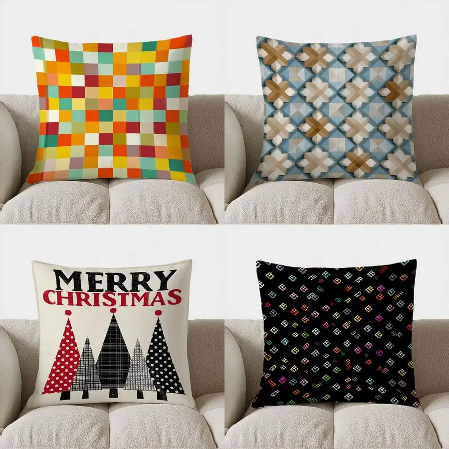 

Home Decor Colorful Checkered Pattern Decorative Pillow Pattern Cushion Cover Suitable For Sofa Bedroom Car Pillow Cover