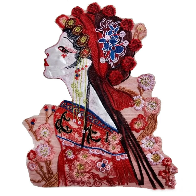 1Pc Embroidery Patch Opera Applique Peking Beaded Character Applique Repair 39*32CM