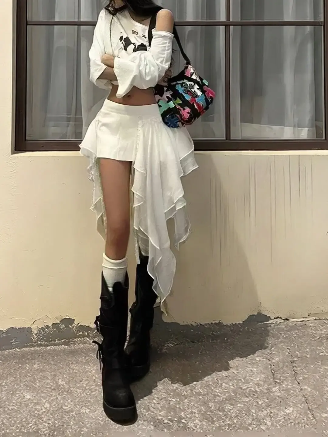 Elegant Casual White Asymmetrical Half-length Skirt for Girls Low-waist with Lace Trim Sweet Summer Skirt Vintage Style