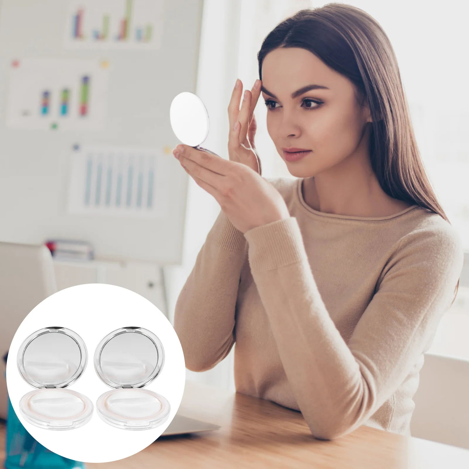 2 セットルースパウダー容器コンパクトデザイン詰め替え可能なパウダーパフボックス女性用化粧品収納旅行用美容ツール