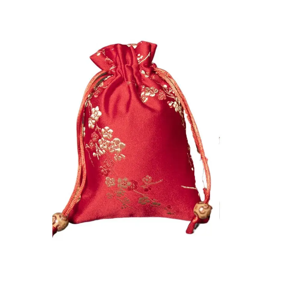 Borsa portaoggetti in raso alla moda Borsa regalo con coulisse con fiori ricamati Cravatta con coulisse Bustina da donna Ragazza