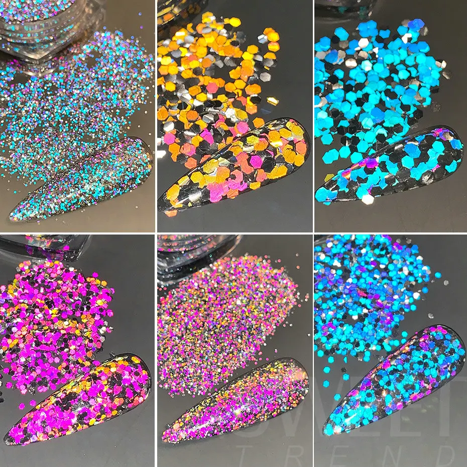 3D Luminous Hexagon Reflective Nail Sequins, Brilho no Escuro, Flocos, Pó De Pigmento, Sparkly Decoração De Unhas, Pigmento, Manicure, BEFG