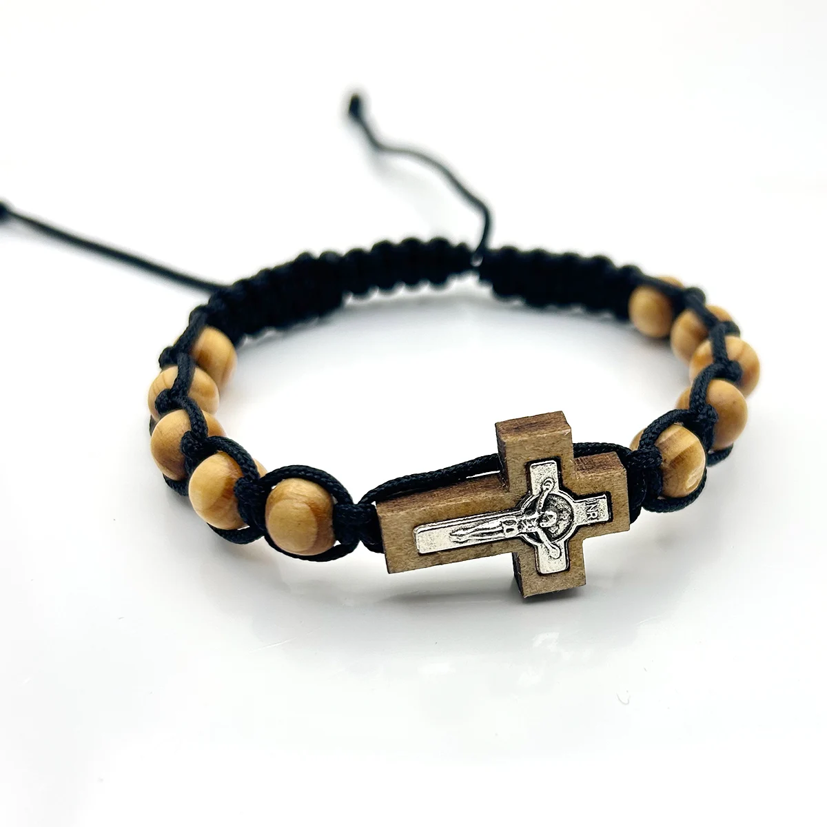 Religious Catholic Cross Bracelet Wooden Beads Wrap Braided Jesus Prayer Bracelets Handmade Jewelry Gift