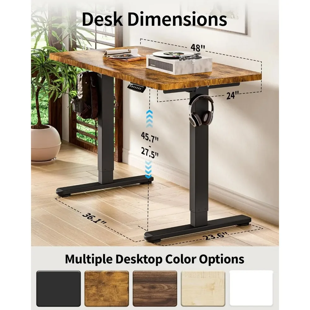 Electric Standing Desk Adjustable Computer Desk for Home Office and Gaming, 48x24 inches, Black Frame, Memory Desks