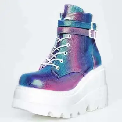 2020 New Women's Casual Sneakers Thick Bottom Colorful High Top Lace Up Ankle Boots Winter Shoes From Amazon