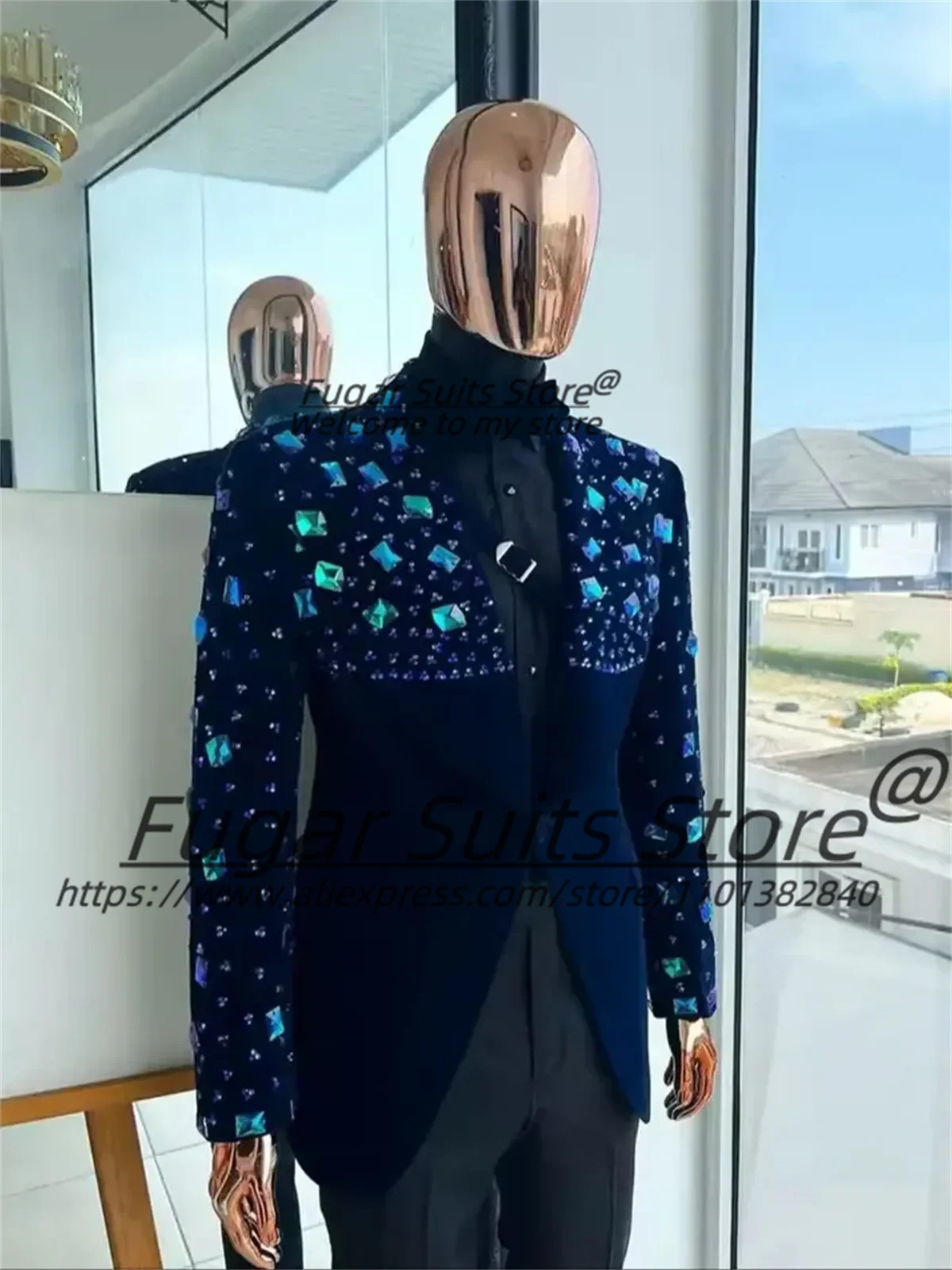 Customized Sparkle Men Suits Customized Crystal Shawl Lapel One-Button Groom Wedding Tuxedos 2 Pcs Sets Male Blazers Ropa Hombre