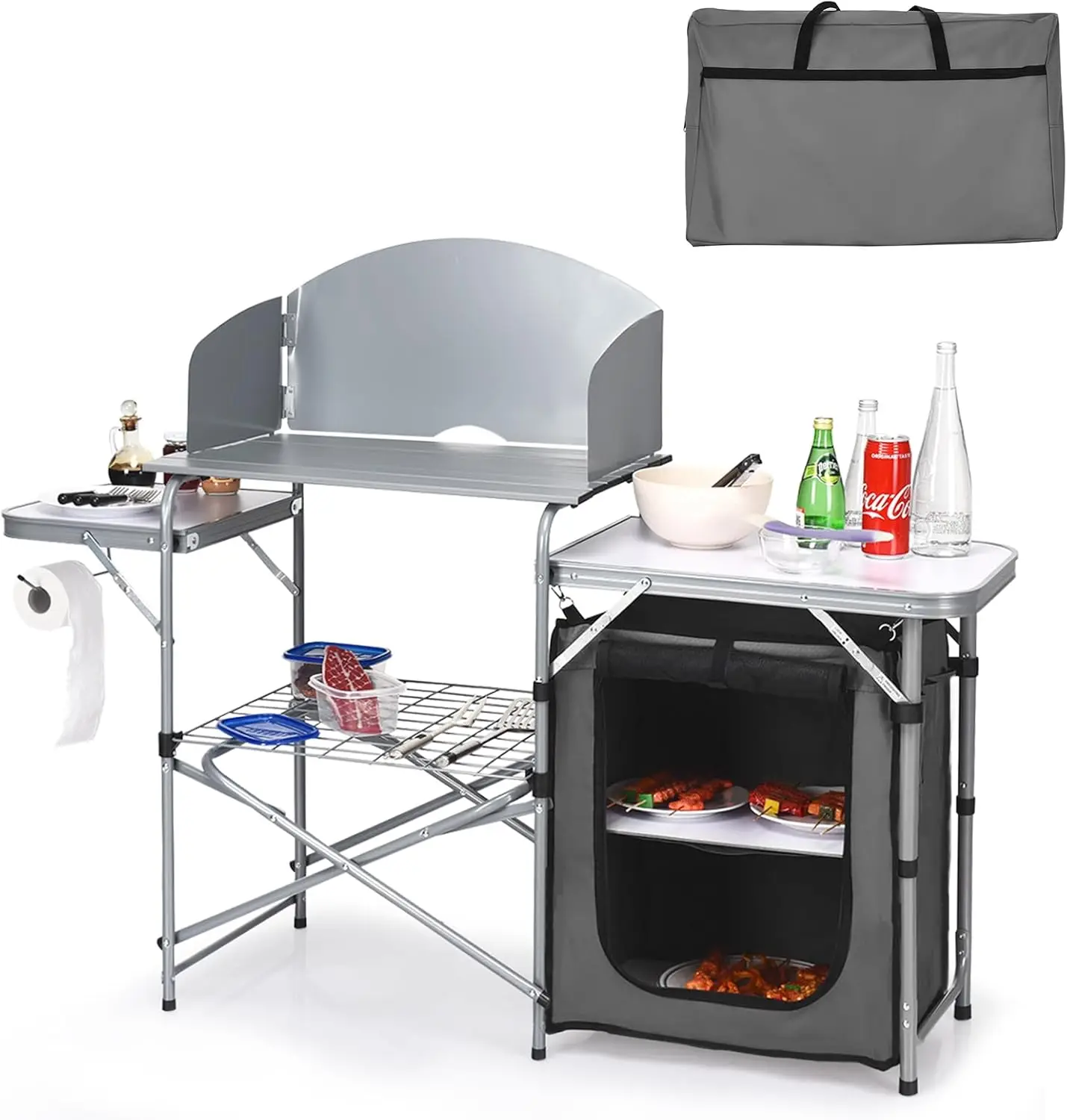 

Camping Kitchen Table Folding Camp Table with Detachable Windscreen Storage Organizer Carrying Bag Portable Outdoor Cooking Stat