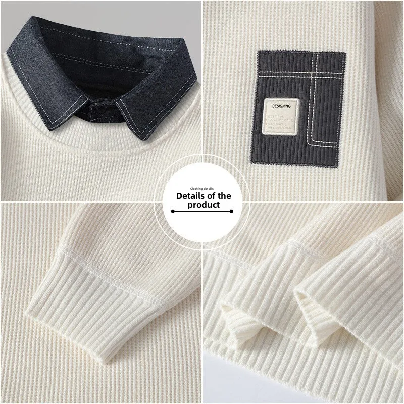 

Men's Thiened Long Sve Knitted Sweater Autumn Winter Casual Sle irt Collar Fake Two-Piece Faionable Urban Wear