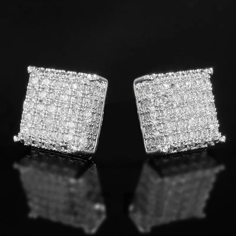 DUTRIEUX Stud Earrings Classic Square Shaped Ear Stud Piercing Sparkling Cubic Zirconia Women Men Daily Wearable Jewelry Gifts