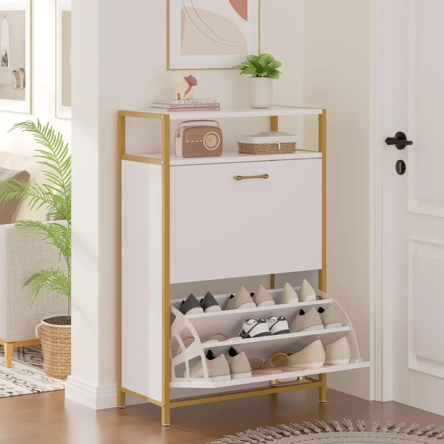 

xx-White Wooden OAK Modern Minimalist Meuble Chaussure Hallway Stylish Simple Balcony Shoe Cabinet and Slipper Rack Storage*