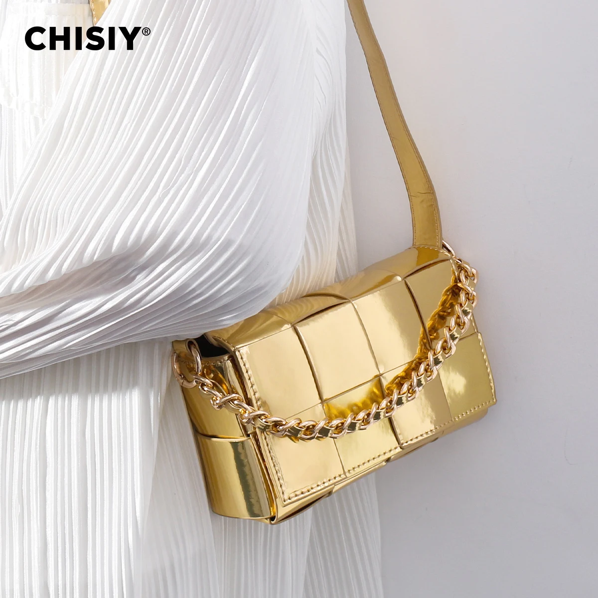 CHISIY Original handmade fashion interweaving series woven with elegant texture, dating student single shoulder crossbody bag