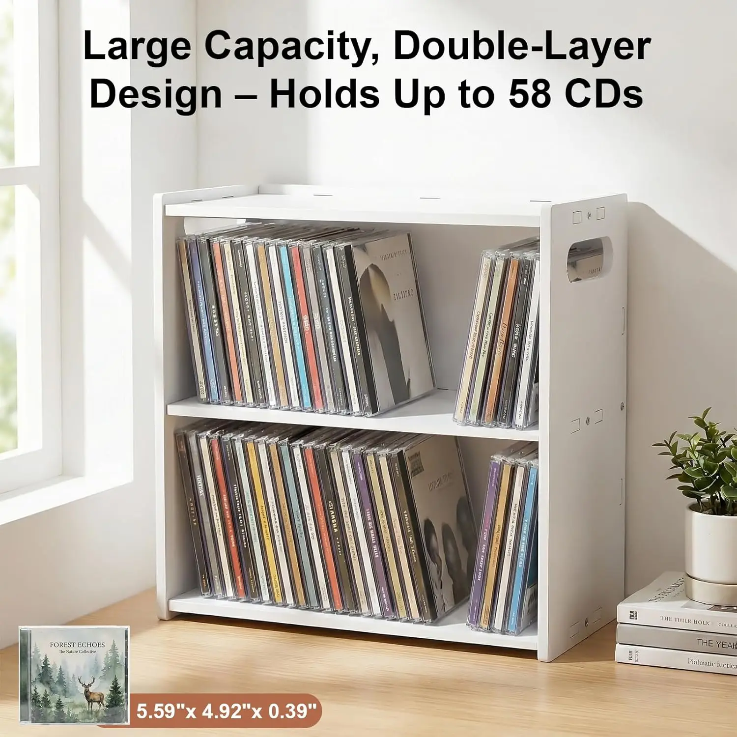 

Double Layer CD Storage Racks, CD Holder for CD Cases, Holds 58 CD Cases, Space-Saving CD Case Organizer for Home & Theatre Room